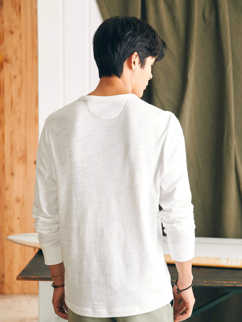 Faherty Sunwashed Long Sleeve T-Shirt - White Surf Stripe