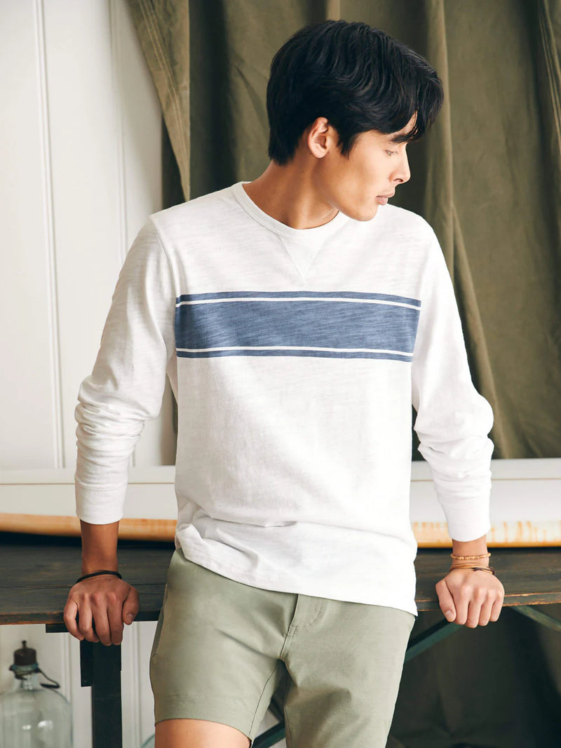 Faherty Sunwashed Long Sleeve T-Shirt - White Surf Stripe