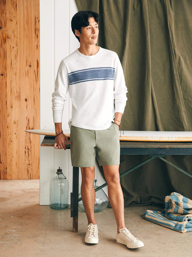 Faherty Sunwashed Long Sleeve T-Shirt - White Surf Stripe