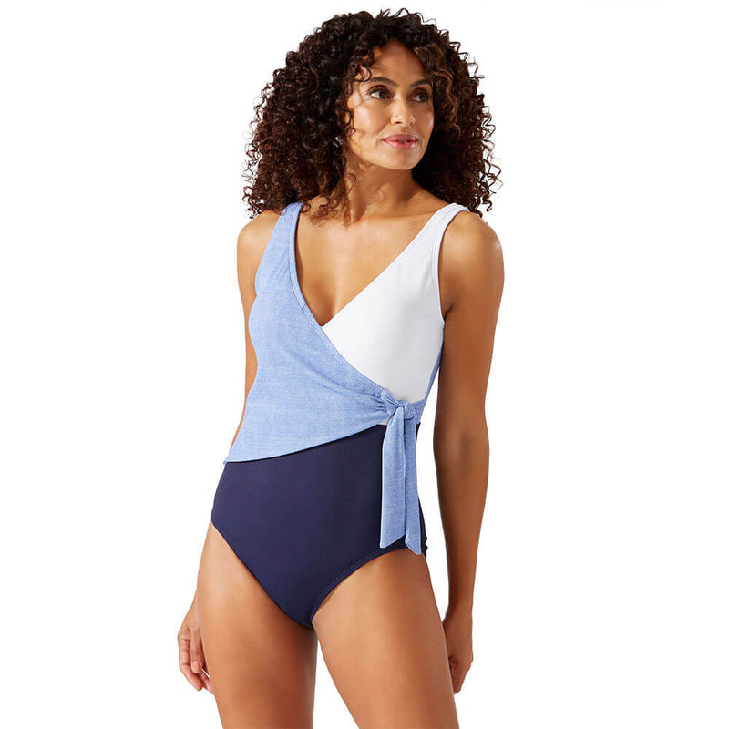 Tommy Bahama Island Cays Colorblock One Piece Swimsuit - Blue Monday Heather - FINAL SALE