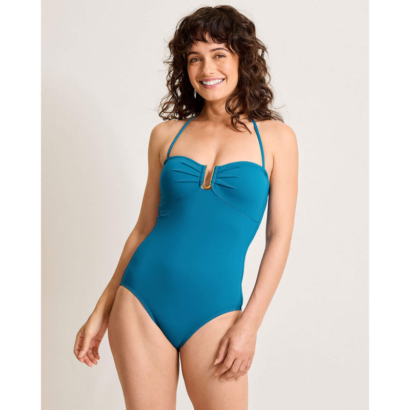 Tommy Bahama Novelty Pearl U Front Bandeau Top One Piece Swimsuit - Topaz Teal