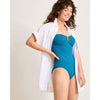 Tommy Bahama Novelty Pearl U Front Bandeau Top One Piece Swimsuit - Topaz Teal