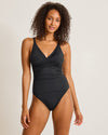 Tommy Bahama Pearl Cross Front V Neck One Piece Swimsuit - Black