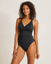 Tommy Bahama Pearl Cross Front V Neck One Piece Swimsuit - Black