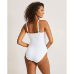Tommy Bahama Pearl Cross Front V Neck One Piece Swimsuit - White