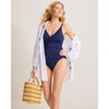 Tommy Bahama Pearl Cross Front V Neck One Piece Swimsuit - Mare Navy