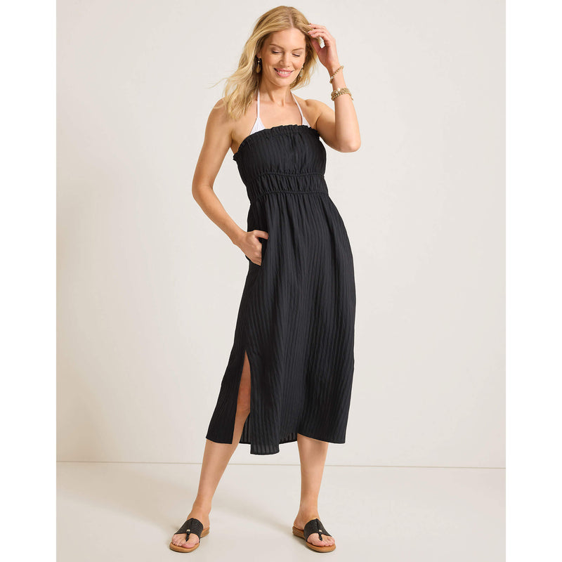 Tommy Bahama Beachy Woven Stripe Strapless Midi Dress Cover Up - Black