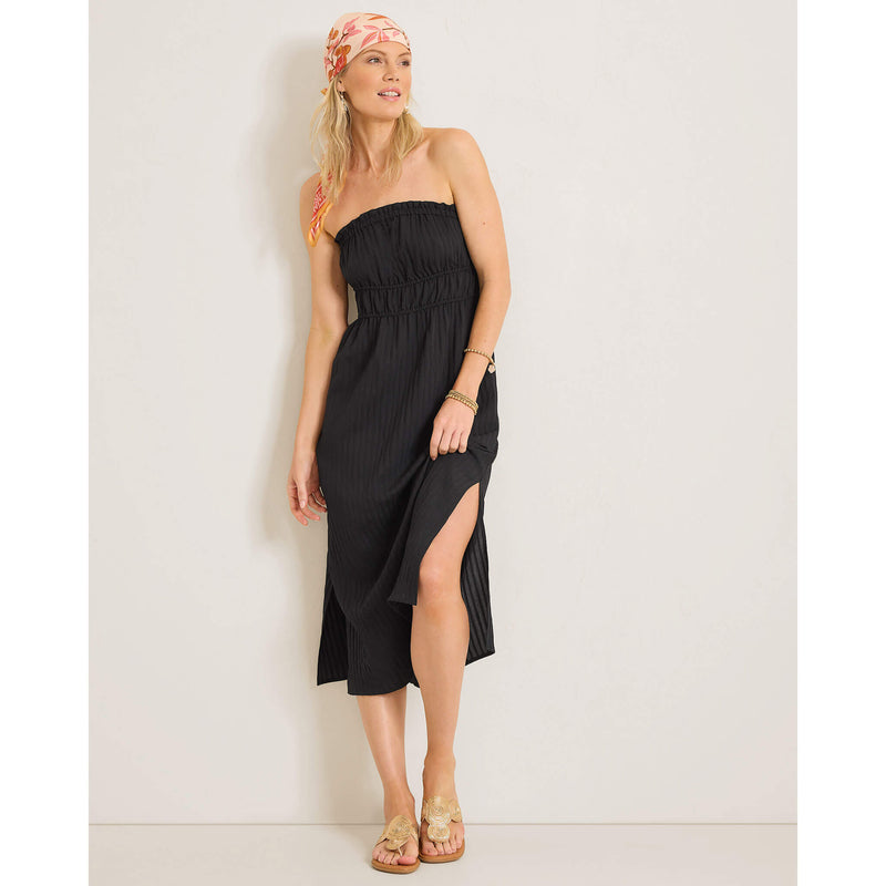 Tommy Bahama Beachy Woven Stripe Strapless Midi Dress Cover Up - Black