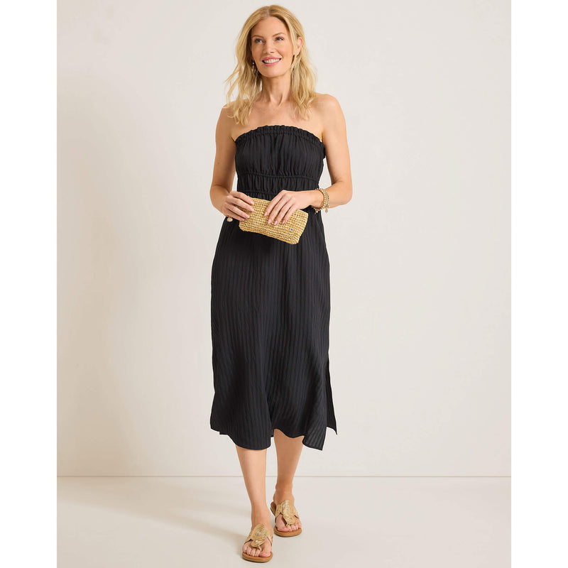 Tommy Bahama Beachy Woven Stripe Strapless Midi Dress Cover Up - Black