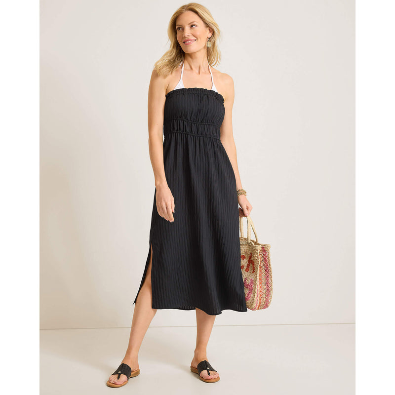 Tommy Bahama Beachy Woven Stripe Strapless Midi Dress Cover Up - Black