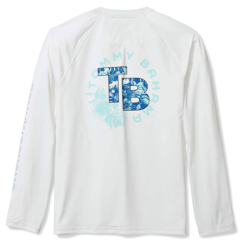 Tommy Bahama Men's IslandZone Chill Time Tropics Crew Long Sleeve Rash Guard T-Shirt - White