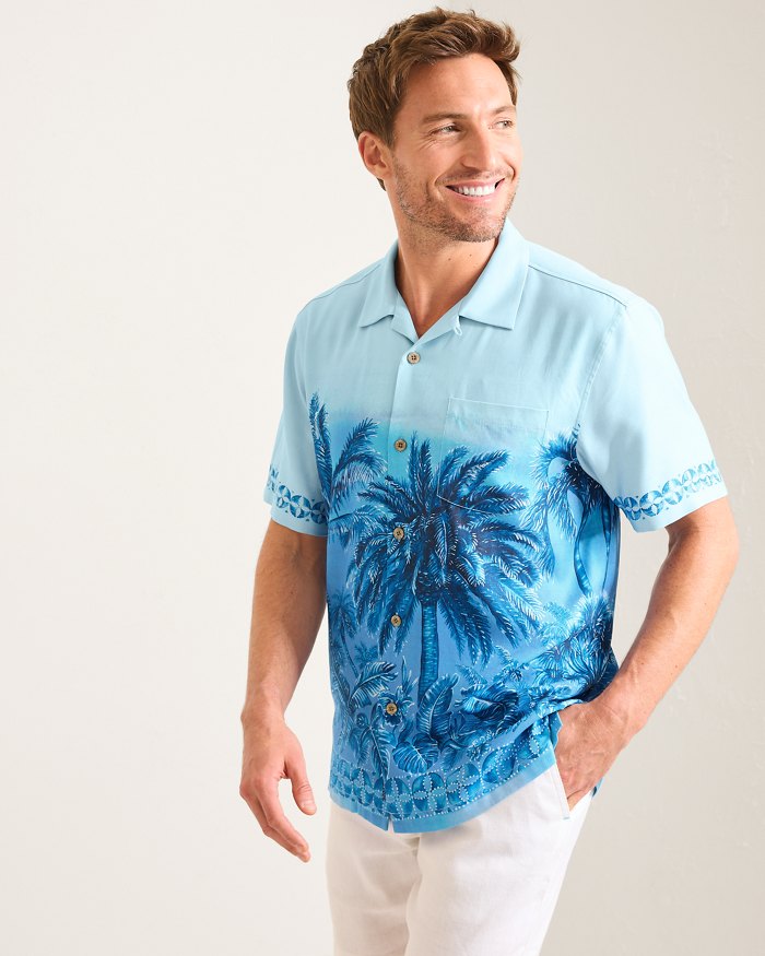 Tommy Bahama Men's Artist Series Hibiscus Hues Silk Camp Shirt - Vacation Blue