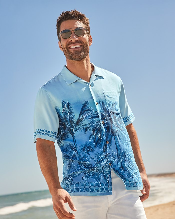 Tommy Bahama Men's Artist Series Hibiscus Hues Silk Camp Shirt - Vacation Blue