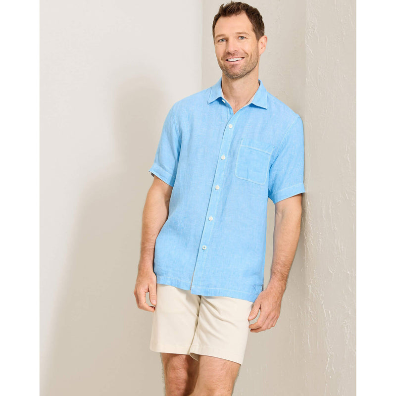 Tommy Bahama Men's Paradise Breezer Short Sleeve Linen Camp Shirt - Glass Bead Blue*