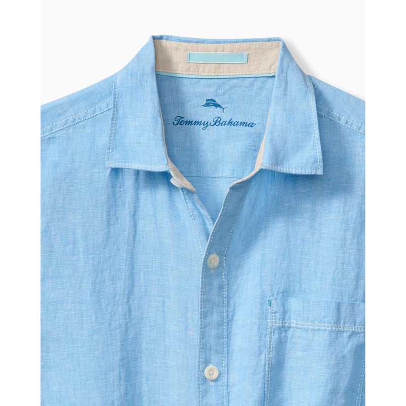 Tommy Bahama Men's Paradise Breezer Short Sleeve Linen Camp Shirt - Glass Bead Blue*