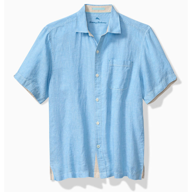 Tommy Bahama Men's Paradise Breezer Short Sleeve Linen Camp Shirt - Glass Bead Blue*