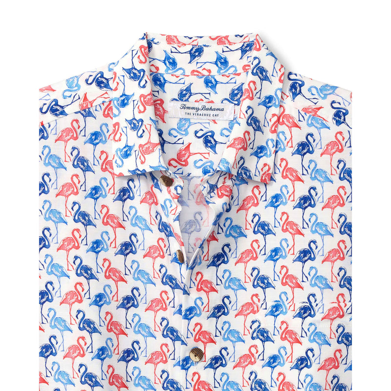 Tommy Bahama Men's Veracruz Cay Flamingo Mingle Camp Shirt - White
