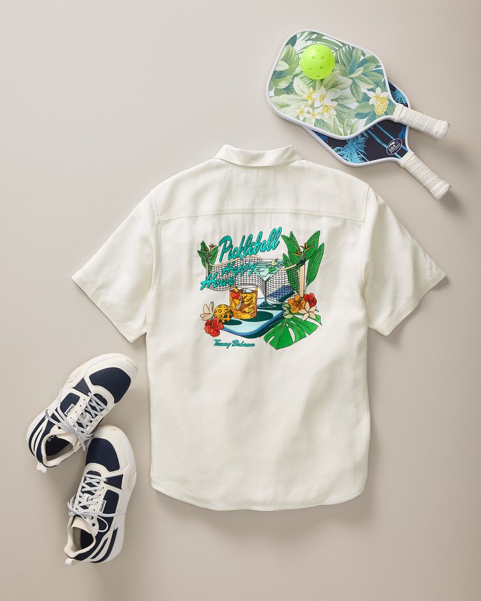 Tommy Bahama Men's Pickleball Happy Hour Embroidered Silk Camp Shirt - Continental