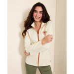 Tommy Bahama Women's Aruba Sunset Blooms Embroidered Full Zip Sweatshirt - Coconut - FINAL SALE