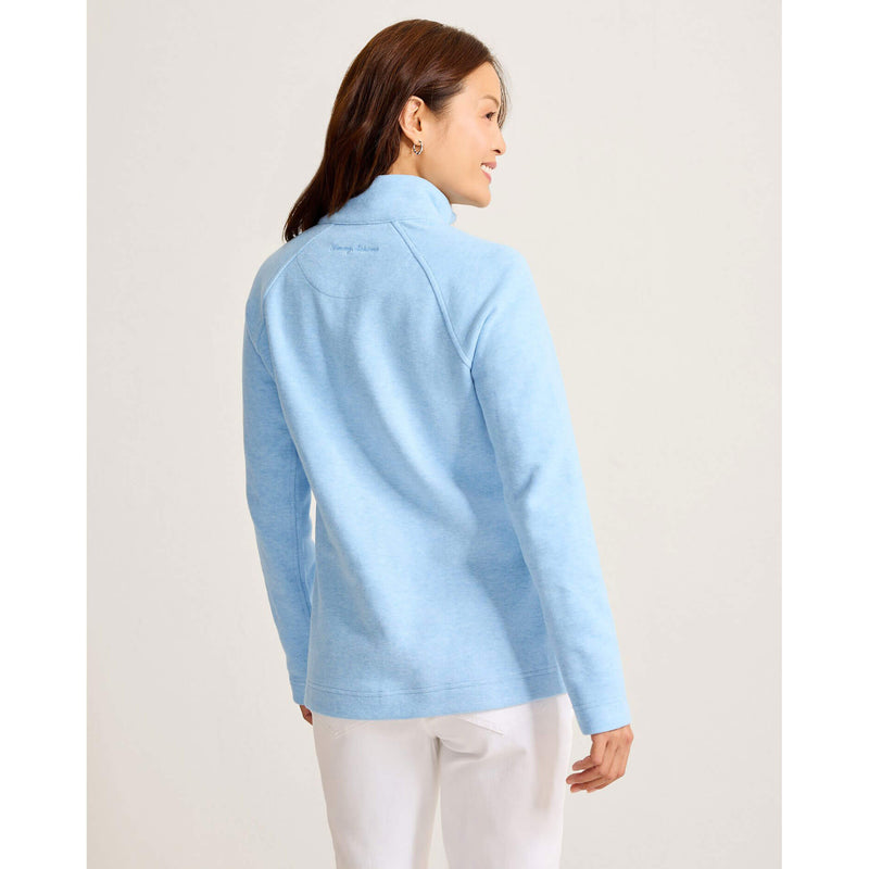 Tommy Bahama Women's New Aruba Half Zip Pullover Sweater - Chambray Blue Heather