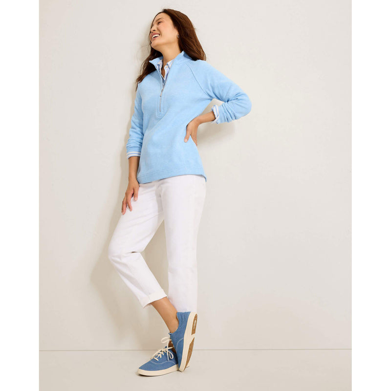 Tommy Bahama Women's New Aruba Half Zip Pullover Sweater - Chambray Blue Heather