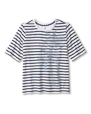 Tommy Bahama Women's Indigo Palms Stripe Lux T-Shirt - White