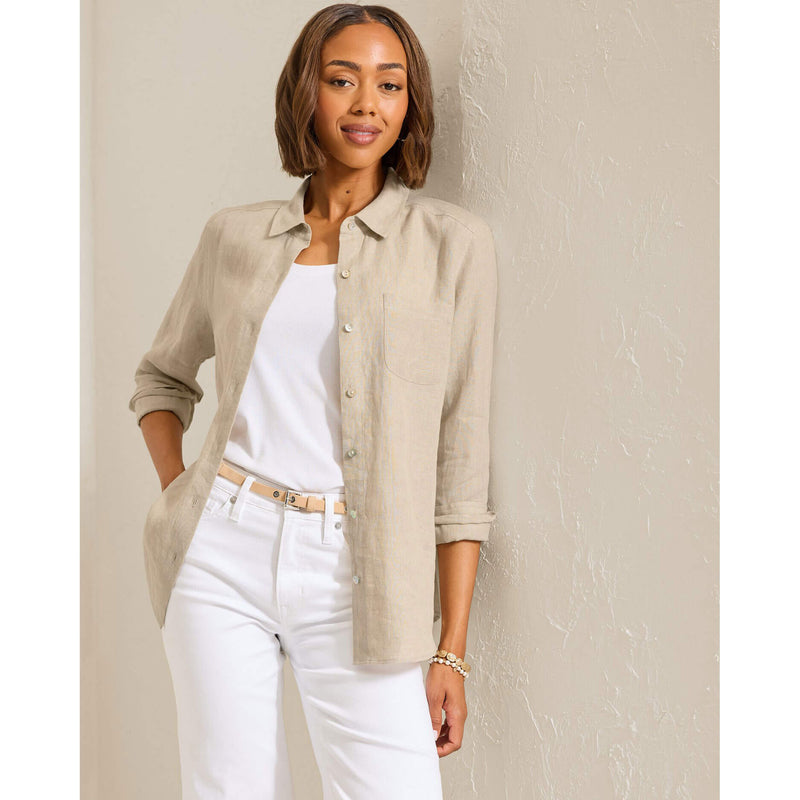 Tommy Bahama Women's Coastalina Relaxed Long Sleeve Linen Top - Natural