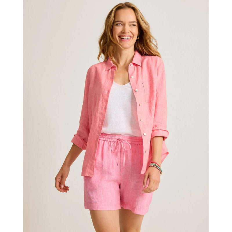 Tommy Bahama Women's Coastalina Relaxed Long Sleeve Linen Top - Strawberry Pink