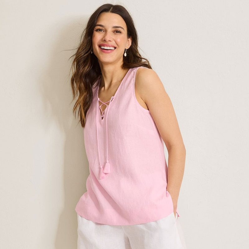 Tommy Bahama Women's Coastalina V-Neck Tie Linen Tank Top - Touch Of Pink