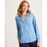 Tommy Bahama Women's Chambray O'Lei Embroidered Popover Top - Light Indigo Wash