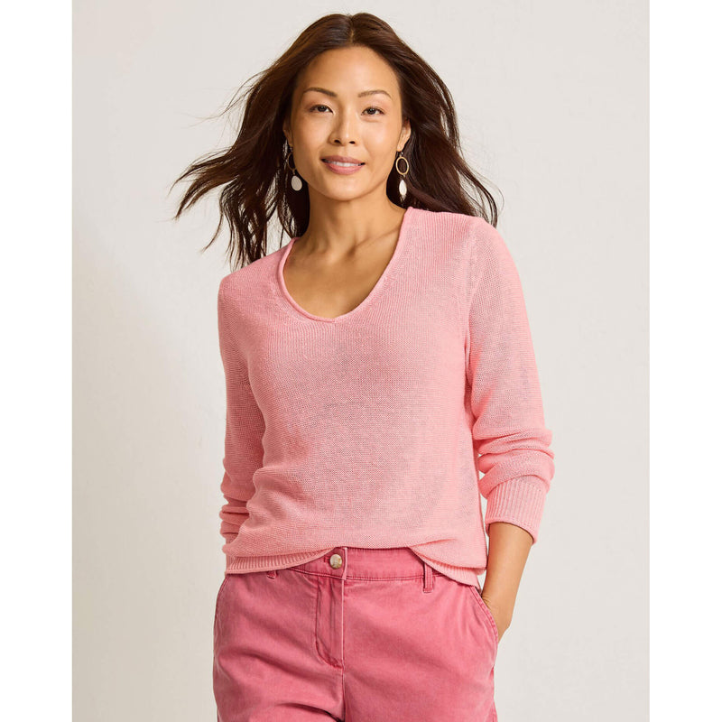 Tommy Bahama Women's Cedar Linen Long Sleeve V-Neck Linen Sweater - Quartz Pink