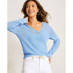 Tommy Bahama Women's Cedar Linen Long Sleeve V-Neck Linen Sweater - Chambray Blue