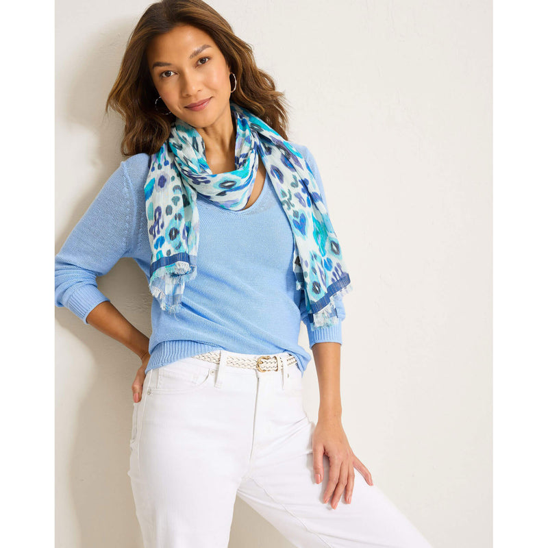 Tommy Bahama Women's Cedar Linen Long Sleeve V-Neck Linen Sweater - Chambray Blue
