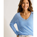 Tommy Bahama Women's Cedar Linen Long Sleeve V-Neck Linen Sweater - Chambray Blue