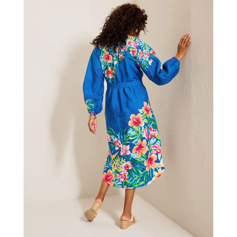 Tommy Bahama Women's Topi-Flore Midi Shirt Linen Dress - Cobalt Sea
