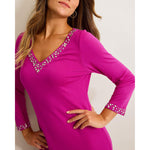 Tommy Bahama Women's Darcy Beaded V-Neck Short Dress - Spring Fuchsia