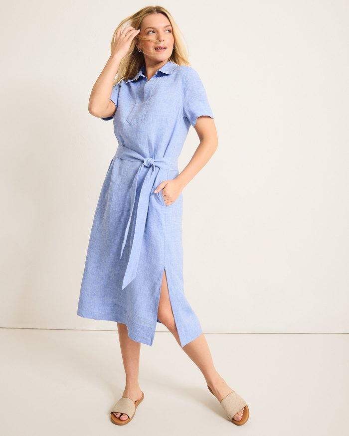 Tommy Bahama Women's Coastalina Popover Midi Linen Dress - Buccaneer Blue - FINAL SALE