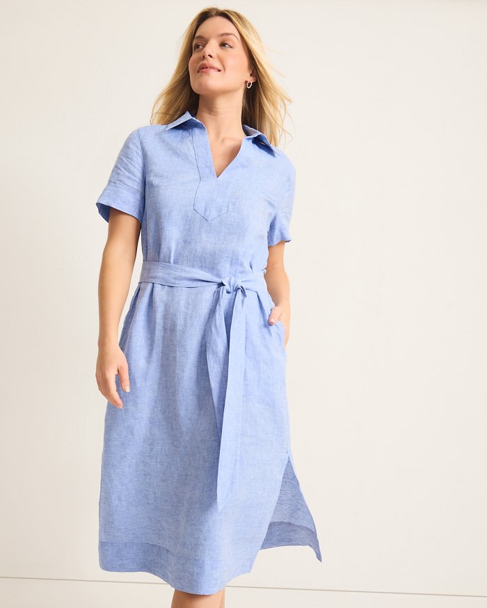 Tommy Bahama Women's Coastalina Popover Midi Linen Dress - Buccaneer Blue - FINAL SALE