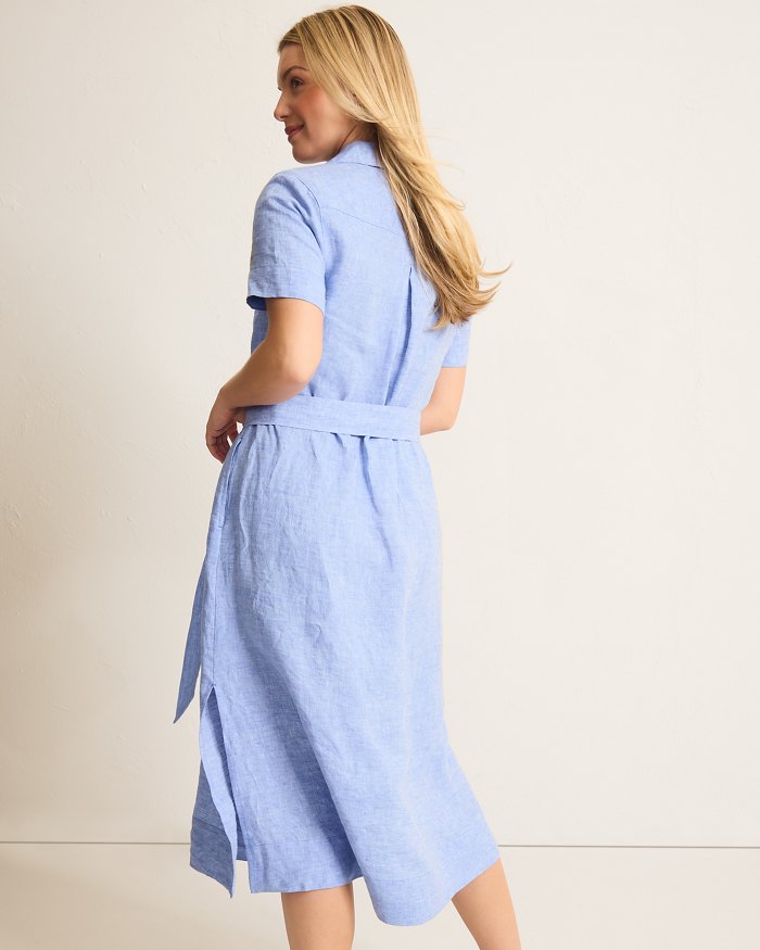 Tommy Bahama Women's Coastalina Popover Midi Linen Dress - Buccaneer Blue - FINAL SALE