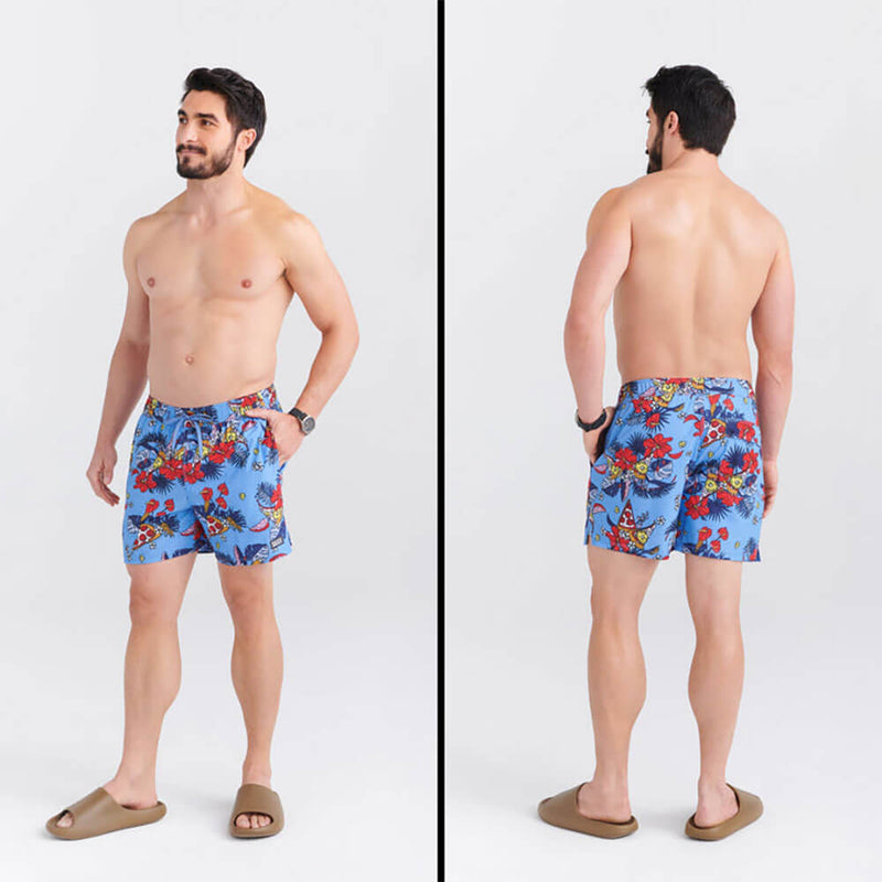 SAXX 5-Inch Oh Buoy 2N1 Volley Hawaiian Pizza Swim Trunks - Sky