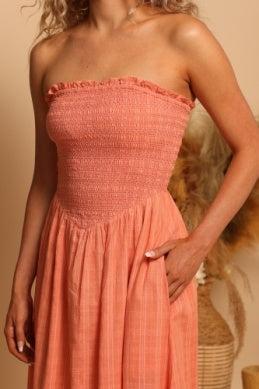 Shore Bella Maxi Dress - Dark Coral Gingham - FINAL SALE