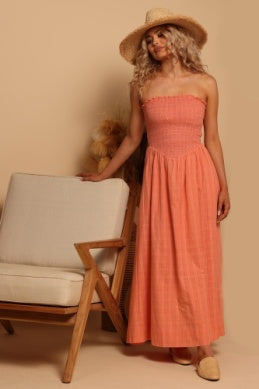 Shore Bella Maxi Dress - Dark Coral Gingham - FINAL SALE