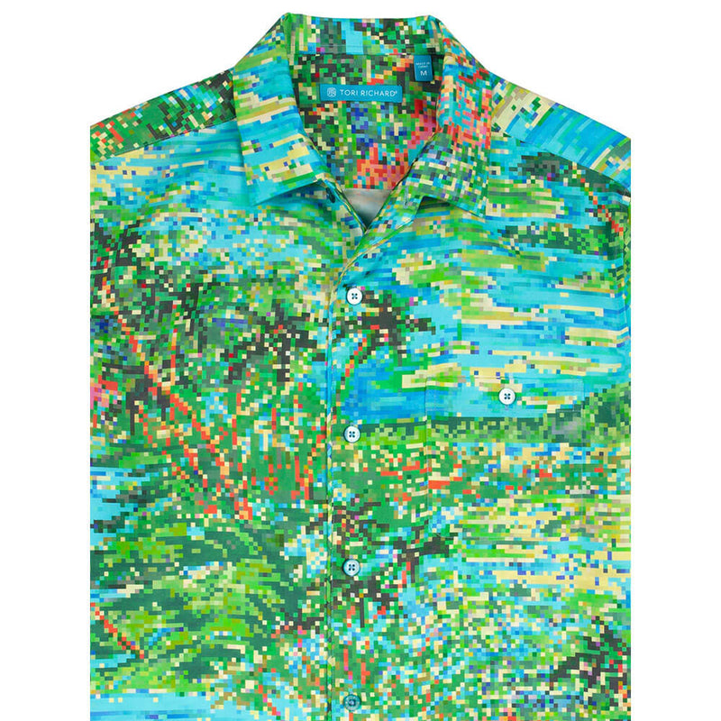 Tori Richard Pixelated Paradise Camp Shirt - Aqua - FINAL SALE
