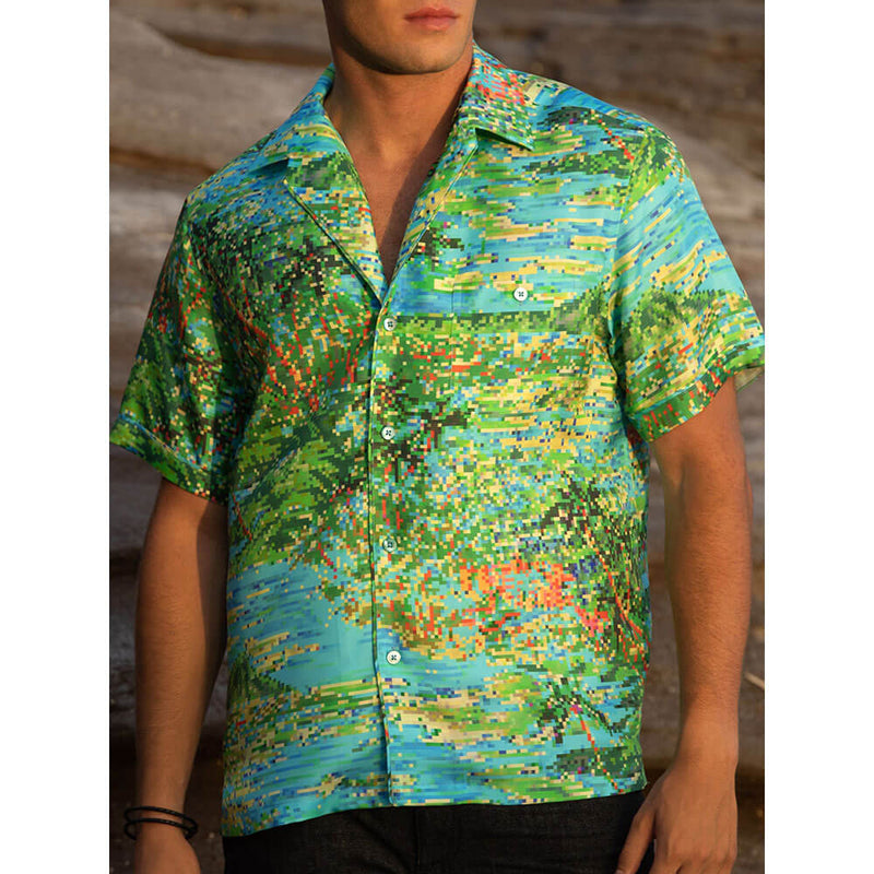 Tori Richard Pixelated Paradise Camp Shirt - Aqua - FINAL SALE