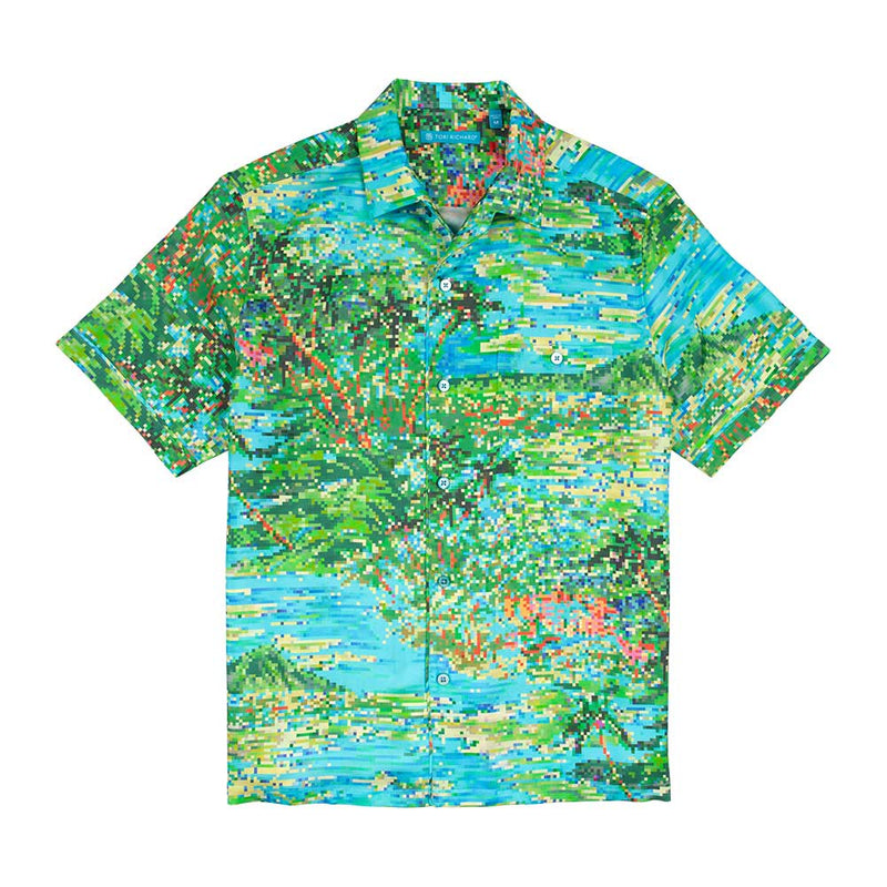 Tori Richard Pixelated Paradise Camp Shirt - Aqua - FINAL SALE