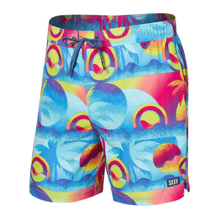 SAXX 5-Inch Oh Buoy 2N1 Volley Coast 2 Coast Swim Trunks - Blue Multi - FINAL SALE