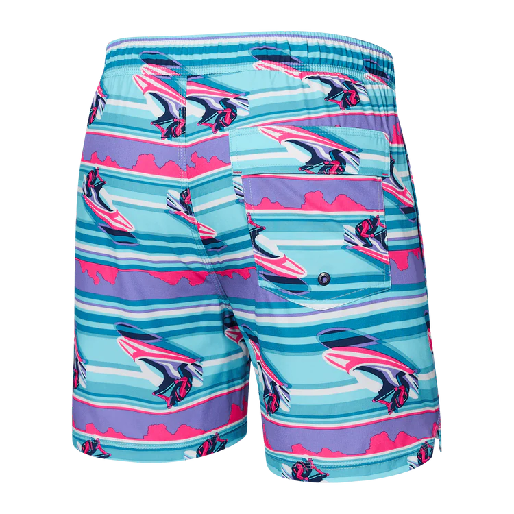 SAXX 5-Inch Oh Buoy 2N1 Volley Jetski Stripe Swim Trunks - Pool - FINAL SALE
