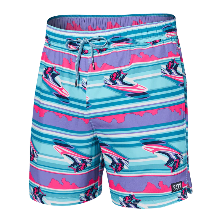 SAXX 5-Inch Oh Buoy 2N1 Volley Jetski Stripe Swim Trunks - Pool - FINAL SALE