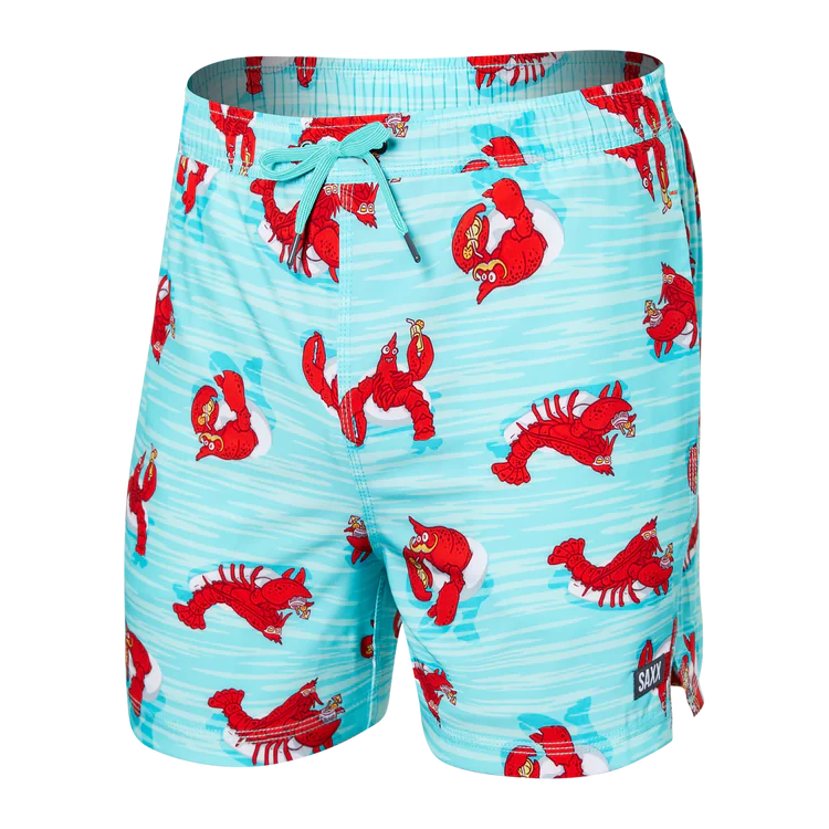 SAXX 5-Inch Oh Buoy 2N1 Volley Lobster Lounger Swim Trunks - Aqua - FINAL SALE