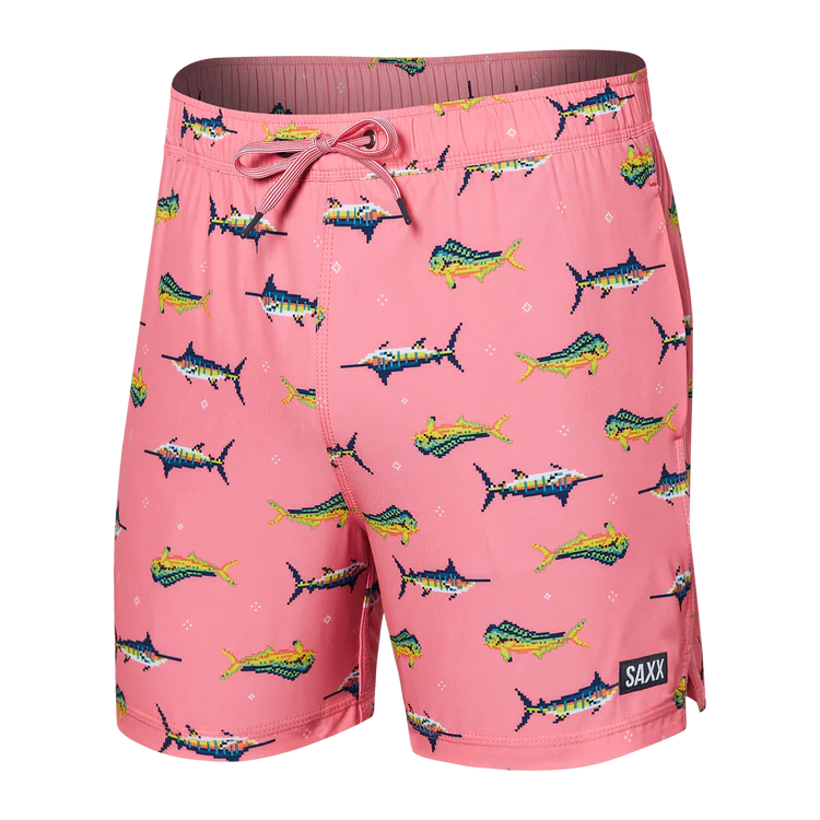 SAXX 5-Inch Oh Buoy 2N1 Volley Trophy Catch Swim Trunks - Flamingo - FINAL SALE
